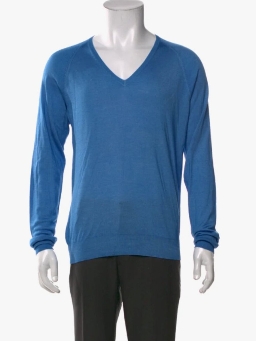 PRADA men's Blue V-neck LSV Lightweight Knit Sweater 50/40/L
